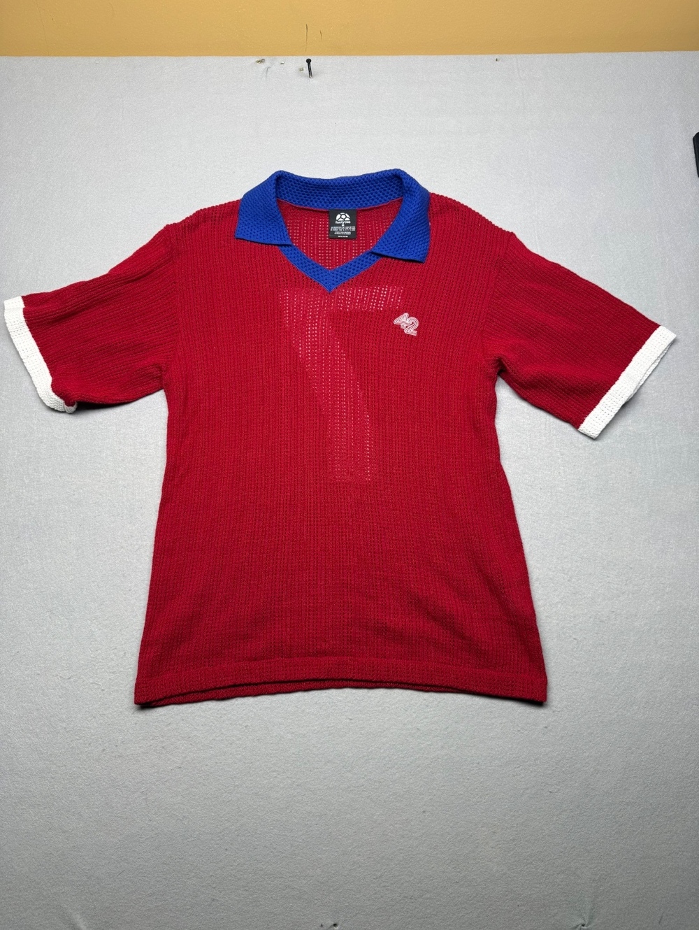 footytwo Red Mesh Polo Shirt Men's Medium Cotton Casual